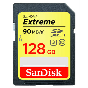 SanDisk Extreme 128GB SDXC bis zu 90 MB/Sek, Class 10, U3 Speicherkarte FFP-21